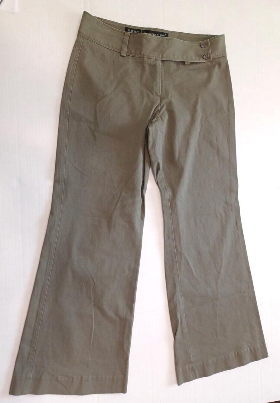 Fabrizio Gianni Women’s Wide-Leg Pants Sz 10 Stretch Flare Khaki Green